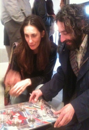 Alvise Bittente playing with his installation