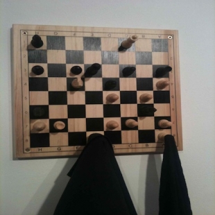 Peter Marigold at Object Abuse, KK Outlet London (jacket holder from chess)