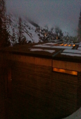 Zumthor's Vals spa seen from Blue Room (the hotel bar)